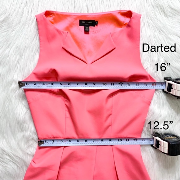 SOLD-Ted Baker Coral Pink Pleated Fit Flare Dress - Picture 9 of 12